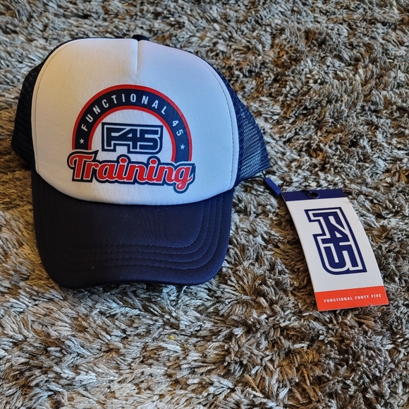 NWT! F45 White Blue Hertiage Trucker Peacoat Snap Back Hat OS - Picture 9 of 10